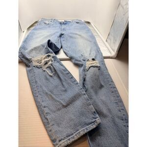 Rolla's Women's Size 27 Light Wash Distressed Mid High Rise Slim Blue Jeans